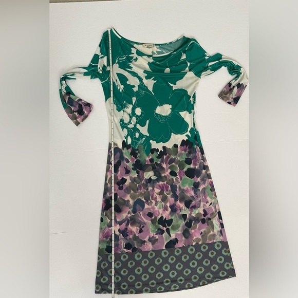 ETRO Green Purple Floral Abstract Printed 3/4 Sleeve Knee Length Dress - Picture 4 of 13